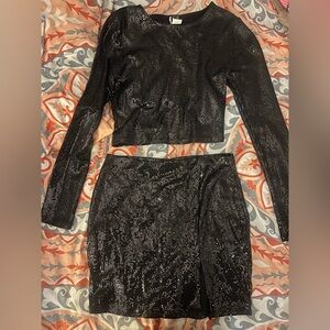 Windsor - black sequin two piece skirt set